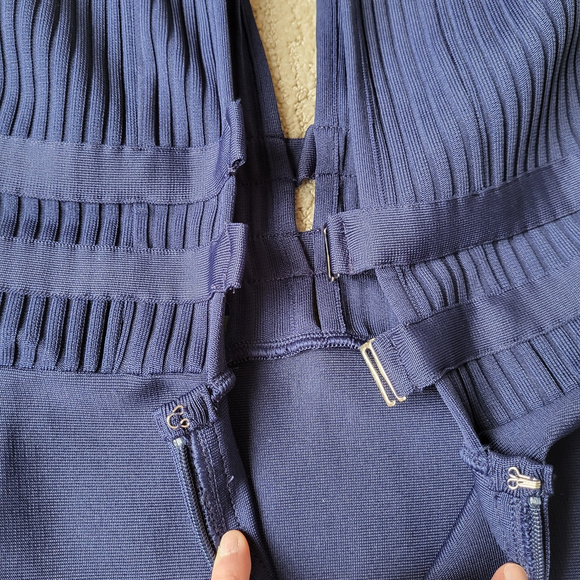 Women’s Baosuu Deep Plunge V-Neck Bodycon Midi Dress – Navy Blue – Size L – NWT - Picture 6 of 14